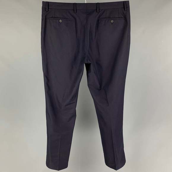 BURBERRY Navy Wool Flat Front Dress Pants - Picture 2 of 4